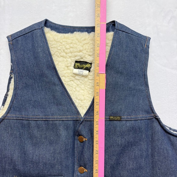 Vintage 70s Wrangler Sherpa Lined Denim Vest Mens XL Blue Jean‎ Puffer Style - Picture 6 of 7